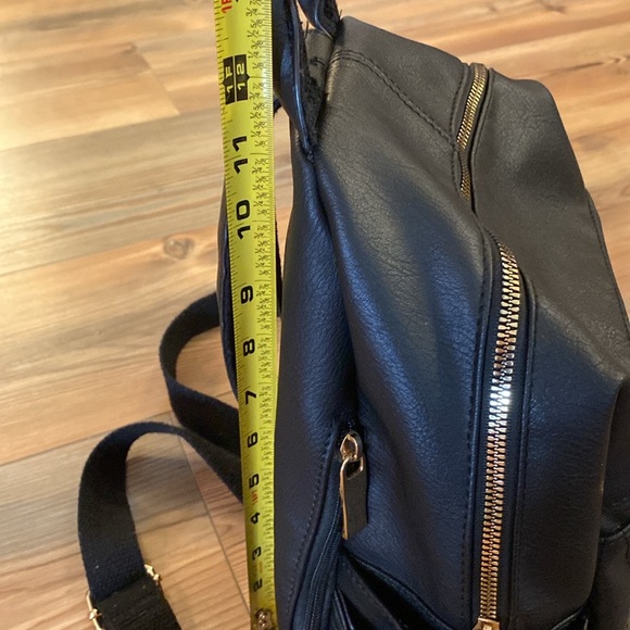 Designer Look Black Faux Leather Quilted Backpack Purse - Picture 12 of 13